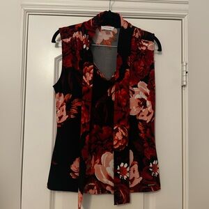 Calvin Klein Floral Sleeveless Top - Black and Red